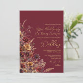 Invitation Burgundy Boho Wildflowers & Photo QR Code Wedding (Debout devant)