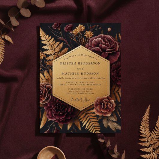 Invitation Burgundy Botanical Autumn Wedding