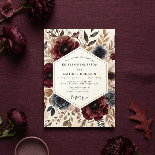 Invitation Burgundy Botanical Autumn Wedding