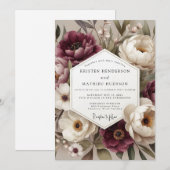 Invitation Burgundy Botanical Bloom Wedding (Devant / Derrière)