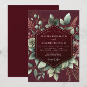 Invitation Burgundy Botanical Bloom Wedding (Devant / Derrière)