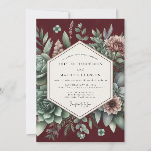 Invitation Burgundy Botanical Elegance Wedding (Devant)