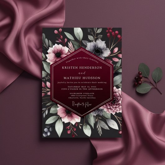 Invitation Burgundy Botanical Romance Wedding