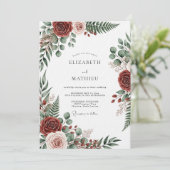 Invitation Burgundy Botanical Romantic Wedding (Debout devant)
