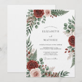 Invitation Burgundy Botanical Romantic Wedding (Devant / Derrière)