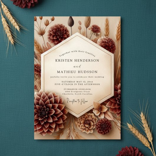Invitation Burgundy Botanical Rustic Wedding