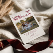 Invitation Burgundy Bow Christmas Card with Photo