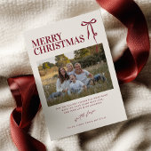 Invitation Burgundy Bow Christmas Card with Photo