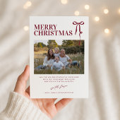 Invitation Burgundy Bow Christmas Card with Photo
