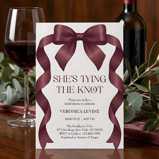 Invitation Burgundy Bow She’s Tying the Knot Bridal Shower