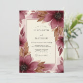 Invitation Burgundy Brushstroke Bloom Wedding (Debout devant)
