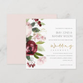 INVITATION BURGUNDY BURGUNDY ROSE BLANC PEONY MARIAGE FLORAL (Devant / Derrière)