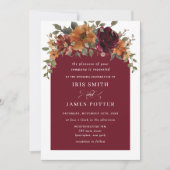 Invitation Burgundy Burnt Orange Floral Détails du Mariage QR (Devant)