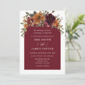 Invitation Burgundy Burnt Orange Floral Détails du Mariage QR (Debout devant)