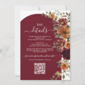 Invitation Burgundy Burnt Orange Floral Détails du Mariage QR (Dos)