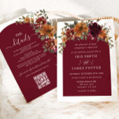 Invitation Burgundy Burnt Orange Floral Détails du Mariage QR