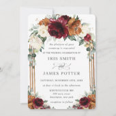 Invitation Burgundy Burnt Orange Ivory Floral Arch Wedding (Devant)