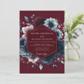 Invitation Burgundy Celestial Bloom Wedding (Debout devant)