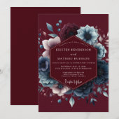 Invitation Burgundy Celestial Bloom Wedding (Devant / Derrière)