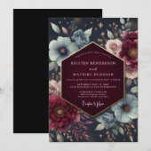 Invitation Burgundy Celestial Bloom Wedding (Devant / Derrière)