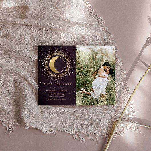 Invitation Burgundy Celestial Or Deux Photo Enregistrer La Da