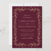 Invitation Burgundy Champagne Hand Drawn Floral Frame Wedding (Devant)