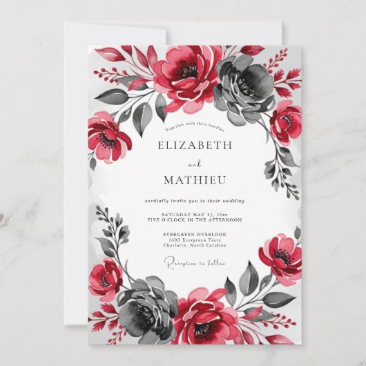 Invitation Burgundy Charcoal Dramatic Winter Wedding (Devant)