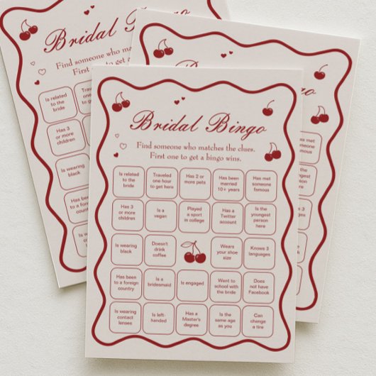 Invitation Burgundy Cherry Bridal Shower Bingo Game Card