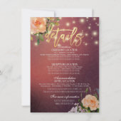 Invitation Burgundy Chic Floral String Lights Mariage Détail (Devant)
