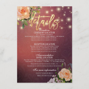 Invitation Burgundy Chic Floral String Lights Mariage Détail
