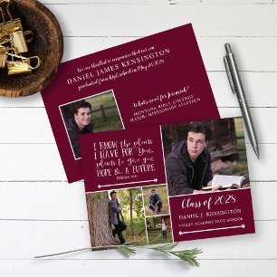 Invitation Burgundy Christian Verse Graduation Photo Collage
