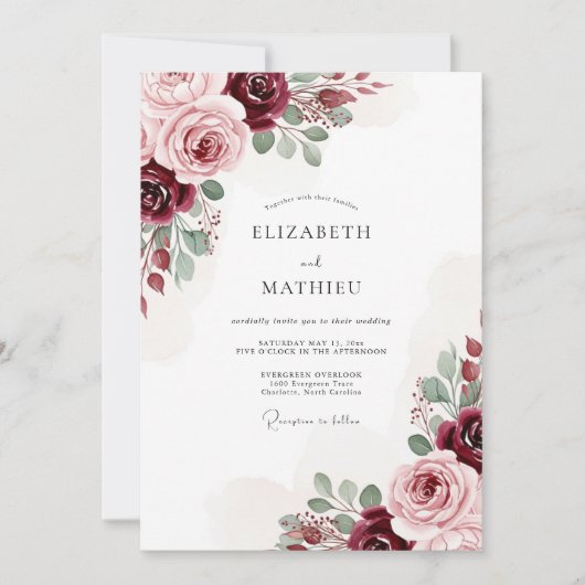 Invitation Burgundy Classic Botanical Wedding (Devant)