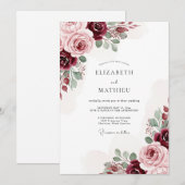Invitation Burgundy Classic Botanical Wedding (Devant / Derrière)