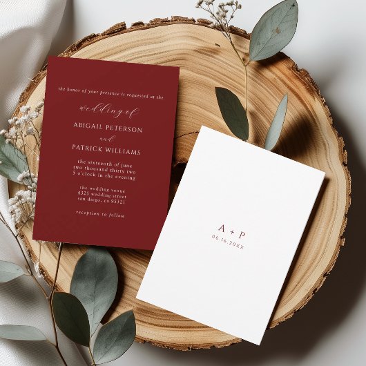 Invitation Burgundy Classic Minimal Mariage