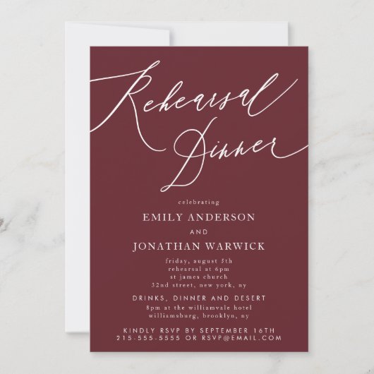 Invitation Burgundy Classique Rouge Calligraphie Mariage (Devant)