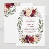 Invitation Burgundy - Couronne florale de Marsala pour une do (Devant / Derrière)