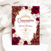 Invitation Burgundy Cream Gold Floral Chic Quinceanera