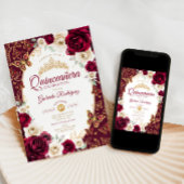 Invitation Burgundy Cream Gold Floral Chic Quinceanera