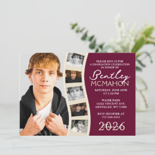 Invitation Burgundy Cream Photo Filmstrip Graduation Collage