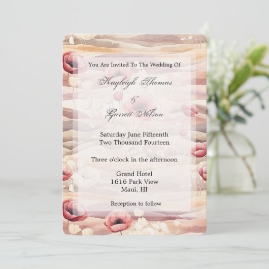 Invitation Burgundy Crème Blush Floral Mariage (Debout devant)