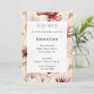 Invitation Burgundy Crème Lavande Romantique Floral Anniversa