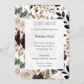 Invitation Burgundy Crème Rouge Floral Anniversaire (Devant / Derrière)