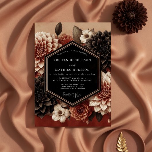 Invitation Burgundy Dahlia Bloom Wedding