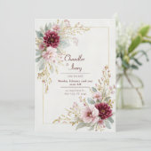 Invitation Burgundy Dahlia Pink Rose Gold Frame Wedding (Debout devant)