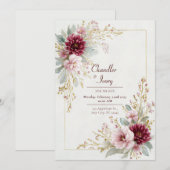 Invitation Burgundy Dahlia Pink Rose Gold Frame Wedding (Devant / Derrière)