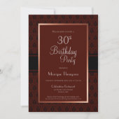 Invitation Burgundy Damask 30th Birthday Party (Devant)