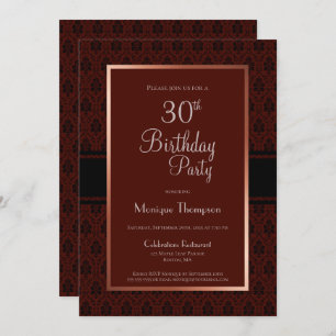Invitation Burgundy Damask 30th Birthday Party