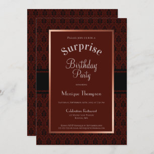 Invitation Burgundy Damask Surprise fête d'anniversaire