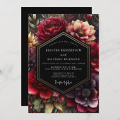 Invitation Burgundy Dark Bloom Wedding (Devant / Derrière)