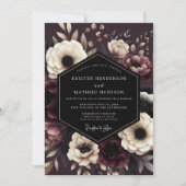 Invitation Burgundy Dark Floral Romance Wedding (Devant)